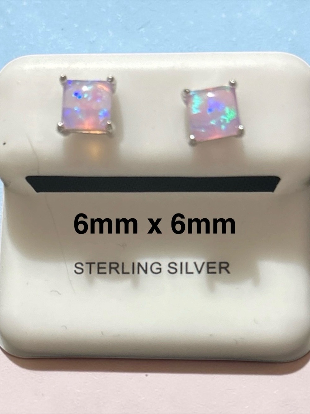 NWT Pure 985 Sterling Silver Pushback Pink Fire Opal Stud Earrings 6mm